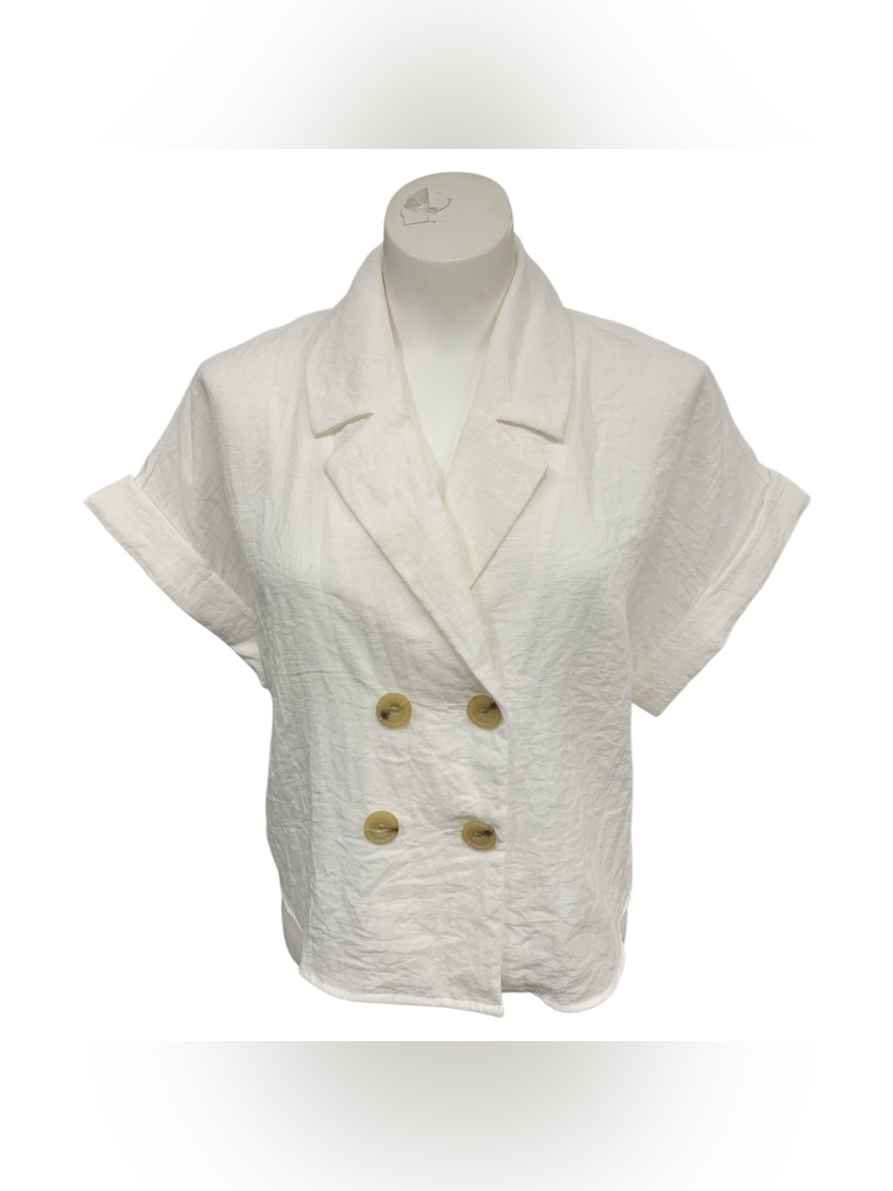 Zara Cream Double-Breasted Short Sleeve Blazer Size XS
